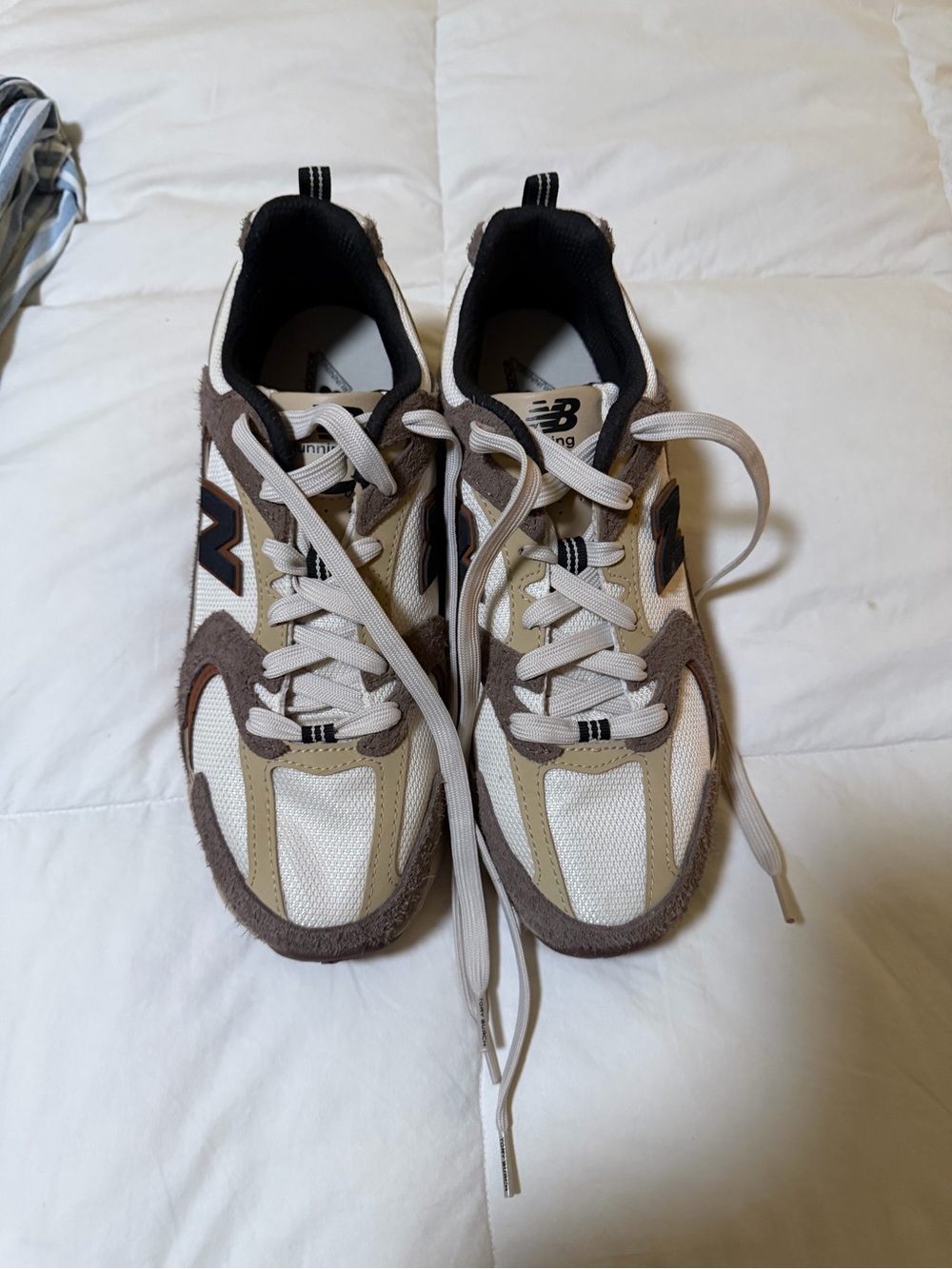 New Balance Cream and Brown Lace-Up Retro Sneakers
